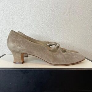 Salvatore Ferragamo Tan Suede Criss Cross Pumps Kitten Heel Women's 9.5 B